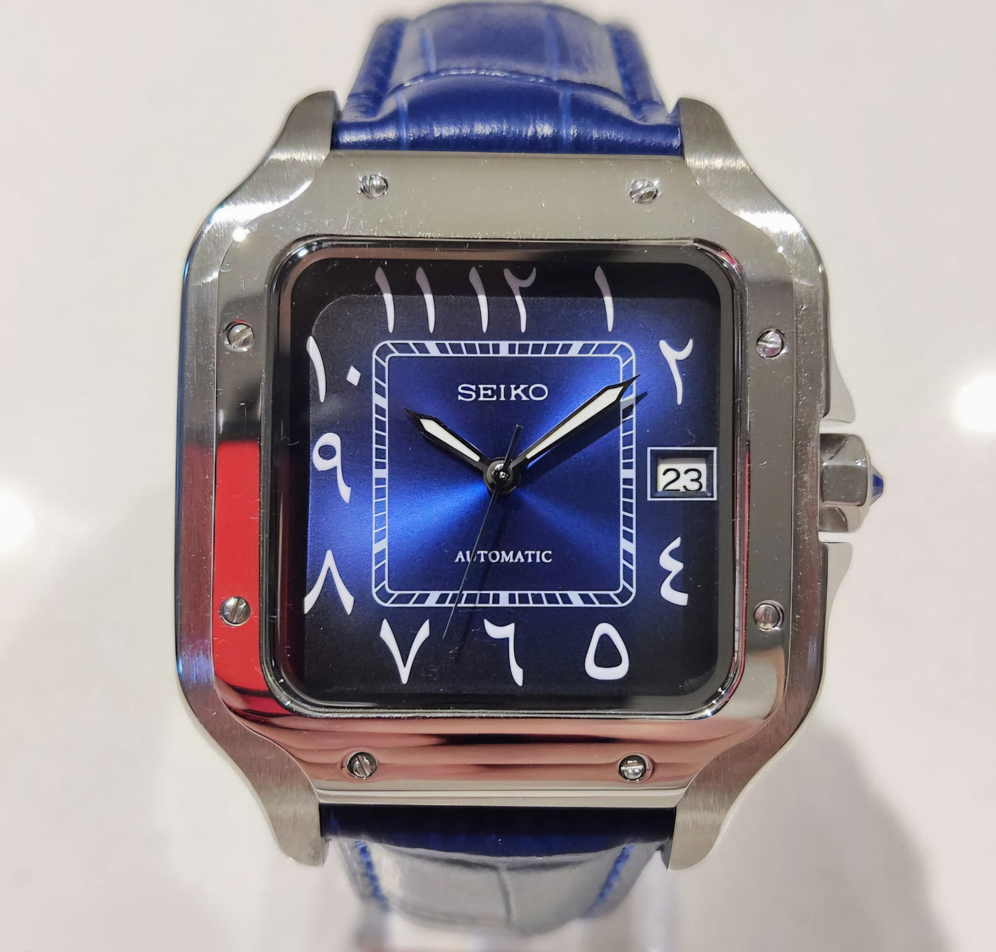 Seiko Mod Santos Blue Arabic Dial