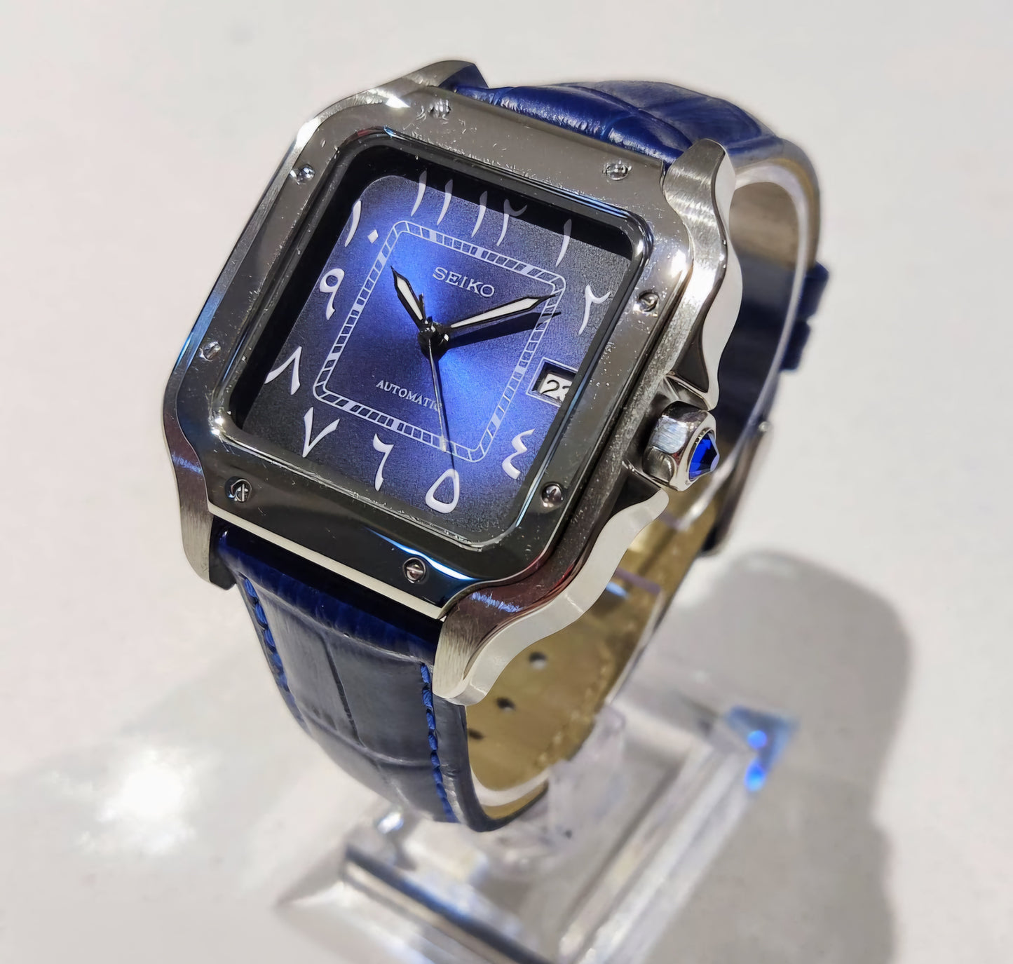 Seiko Mod Santos Blue Arabic Dial