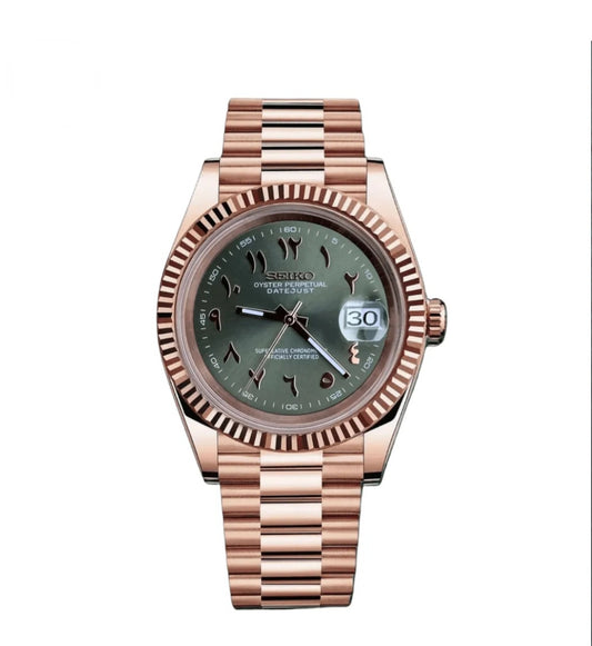 Seiko Mod Datejust Roségold Arabic Olive Dial