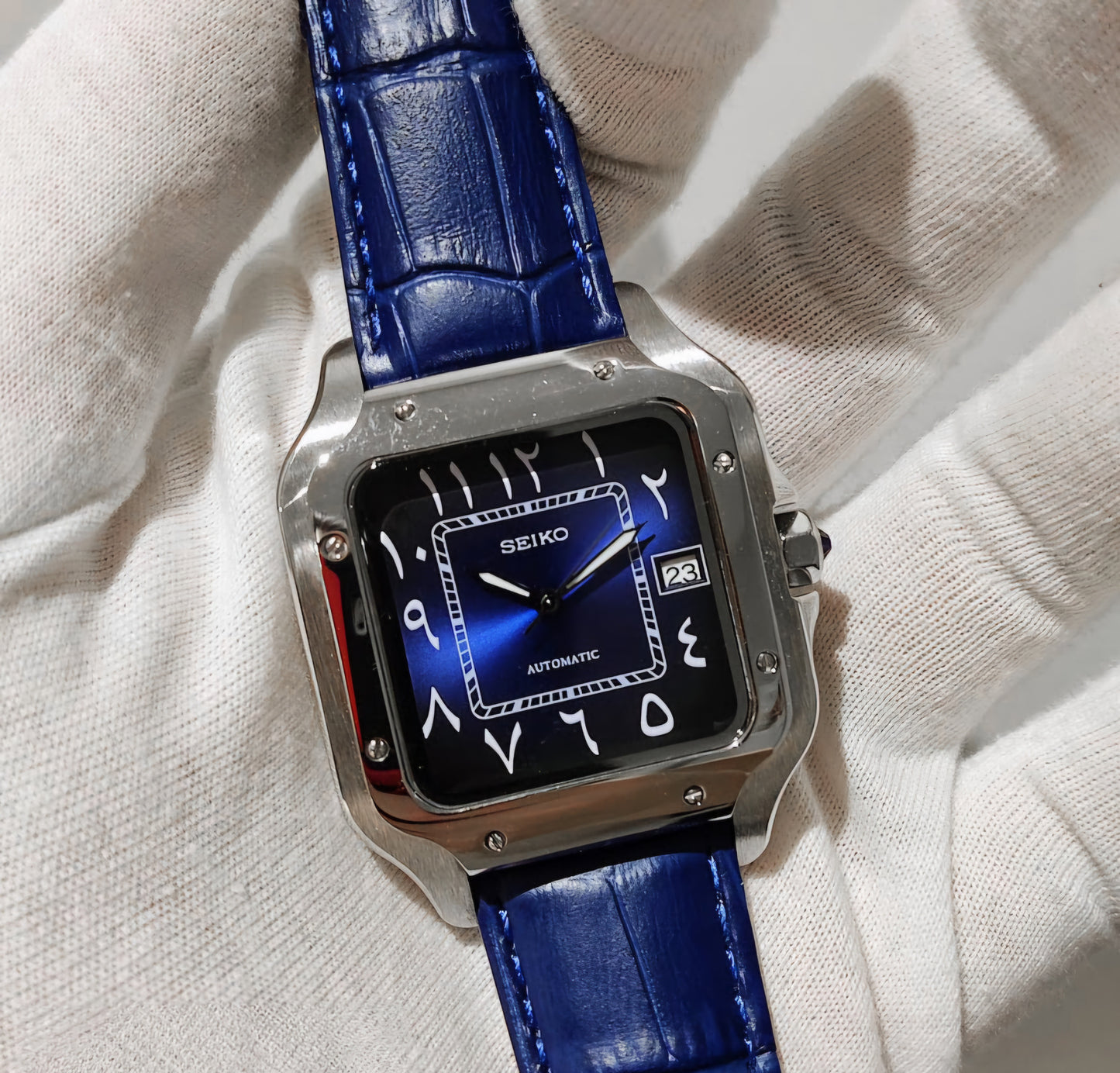 Seiko Mod Santos Blue Arabic Dial